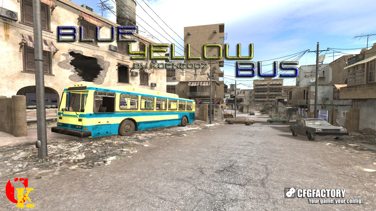 Blue yellow bus
