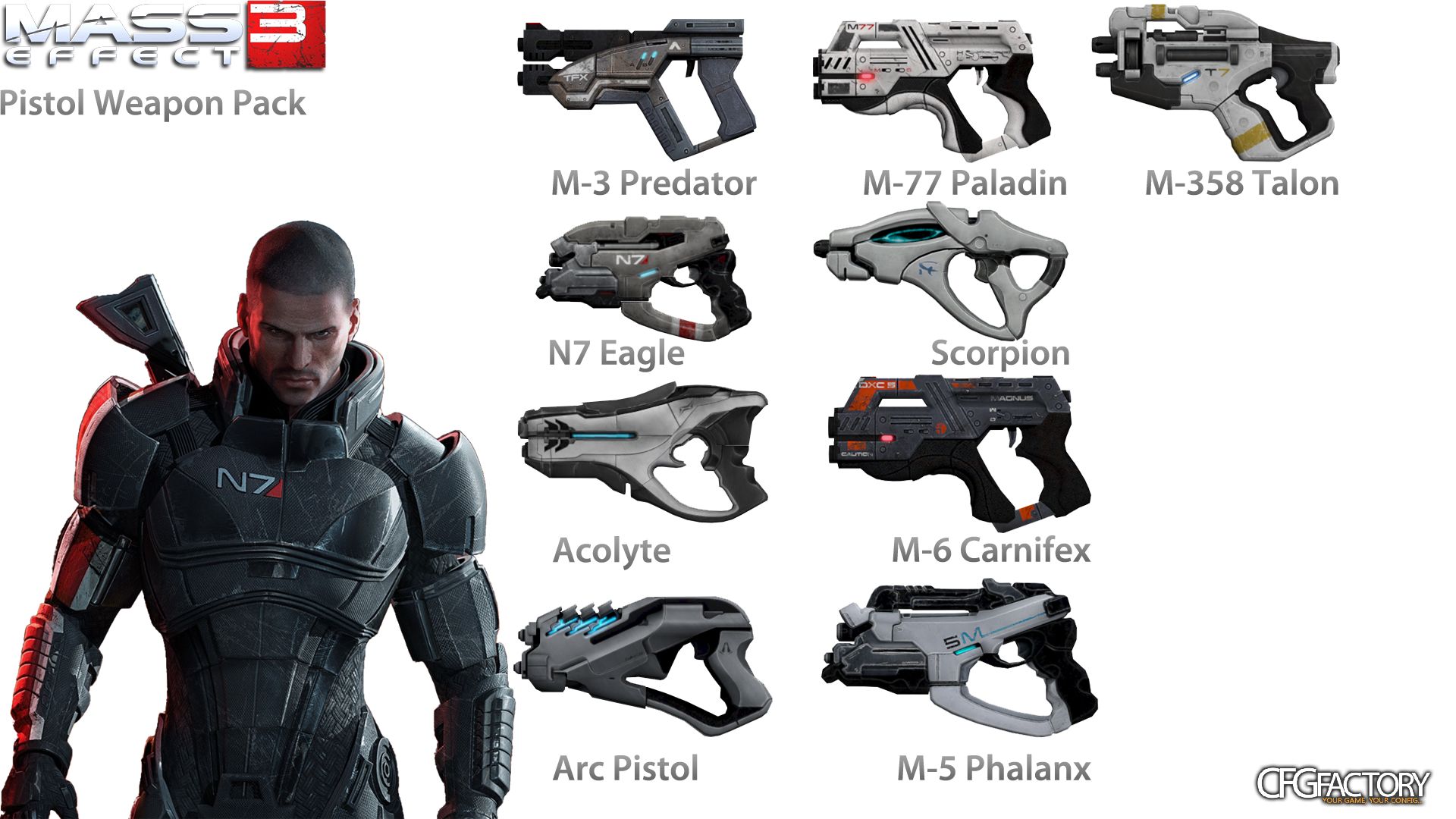 Mass Effect 3 Pistol Weapon Pack